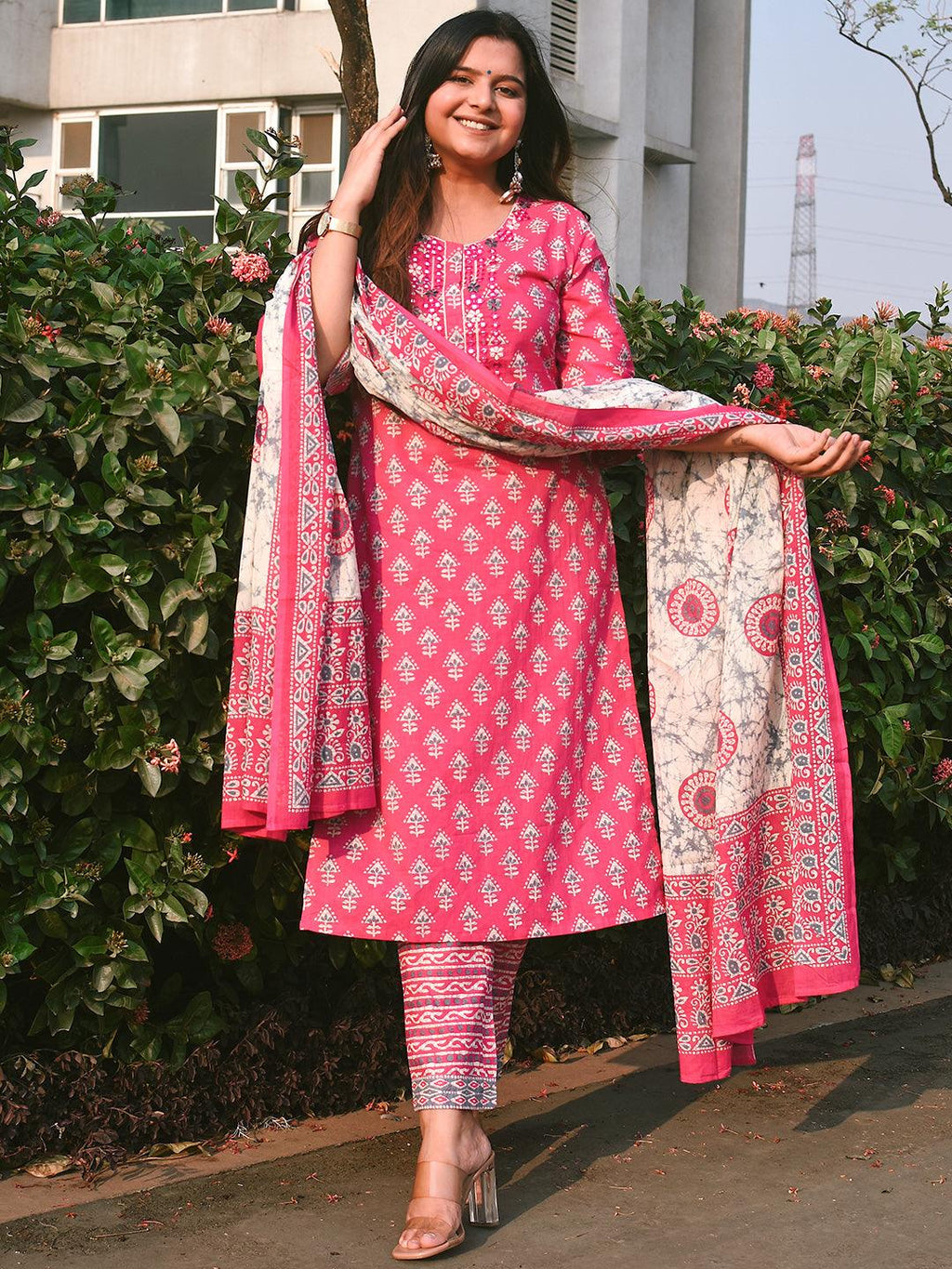 Hand Block Printed Cotton Pakistani Suit with Gota Lace Work, Pant, an –  Sukriti Store